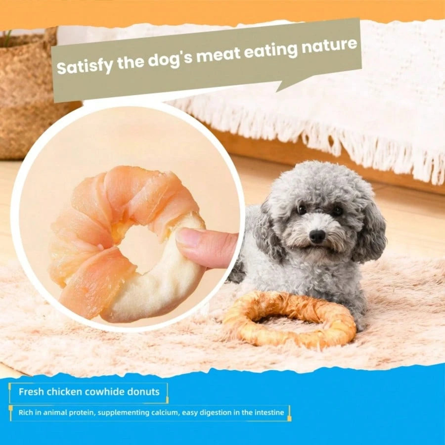 Chicken Wrapped Rawhide Donut Dog Chews – High Protein Dental Treats for Medium Dogs (14.1 oz)