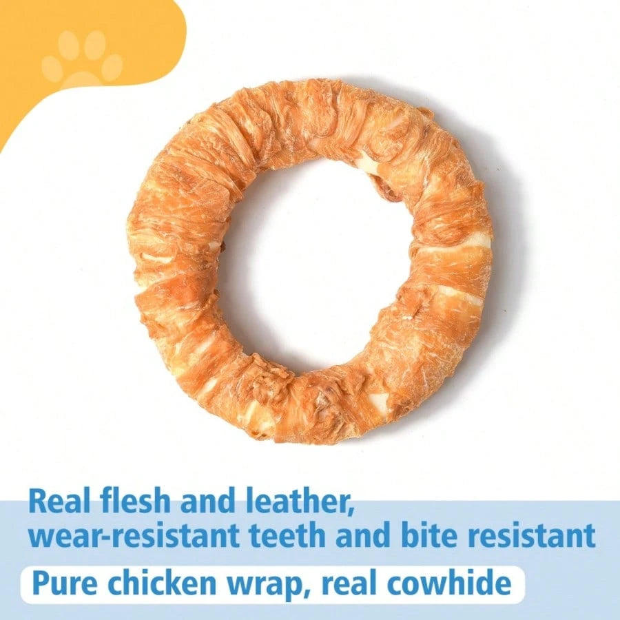 Chicken Wrapped Rawhide Donut Dog Chews – High Protein Dental Treats for Medium Dogs (14.1 oz)
