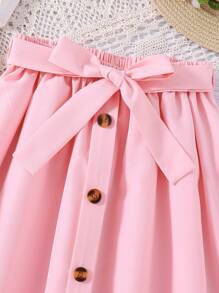 Tween Girls Cartoon Print T-Shirt & Waist-Tied Skirt Set – Cute 2-Piece Outfit