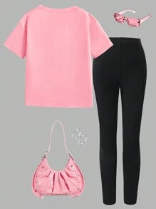 Tween Girls Lettering Graphic T-Shirt & Leggings Set – Casual 2-Piece Outfit