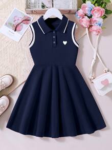 Toddler Girls Sleeveless Polo Dress – Solid Color Casual Summer Outfit for Kids