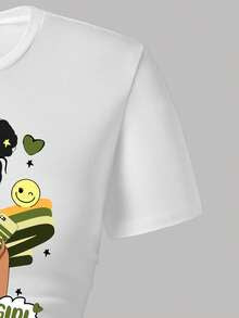 Tween Girls Cartoon Graphic Print T-Shirt & Cargo Pants Set – Casual Streetwear Outfit