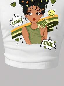 Tween Girls Cartoon Graphic Print T-Shirt & Cargo Pants Set – Casual Streetwear Outfit