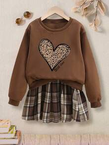 Tween Girls Cartoon Print Sweatshirt & Pants Set – Minimalist 2-Piece Spring Outfit