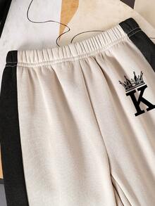 Tween Boys Letter Print Color Block Sweatshirt & Pants Set – Warm 2-Piece Outfit