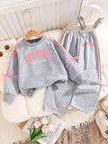 Tween Girls Letter Graphic Print Sweatshirt & Pants Set – Casual 2-Piece Outfit