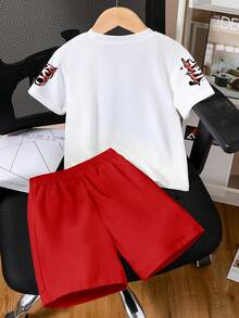 Boys Camo Bear Print T-Shirt & Shorts Set – Casual 2-Piece Summer Outfit for Kids