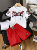 Boys Camo Bear Print T-Shirt & Shorts Set – Casual 2-Piece Summer Outfit for Kids