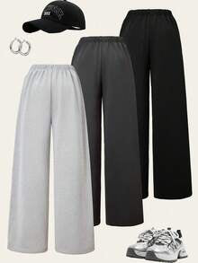 Girls 3-Pack Letter Print Sweatpants Set – Casual Everyday Jogger Pants