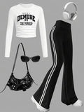 Tween Girls Letter Graphic Print Long Sleeve Top & Pants Set – Casual 2-Piece Outfit