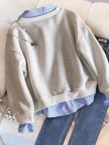 Tween Girls Cartoon Print 2-in-1 Sweatshirt – Warm Casual Pullover Top