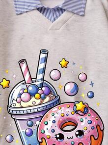 Tween Girls Cartoon Print 2-in-1 Sweatshirt – Warm Casual Pullover Top