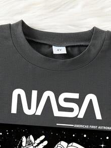 Boys Astronaut Print T-Shirt & Shorts Set – 2-Piece Casual Summer Outfit for Kids