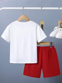 Boys 2-Piece Slogan Print T-Shirt & Shorts Set – Casual Summer Outfit for Kids