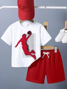 Boys 2-Piece Slogan Print T-Shirt & Shorts Set – Casual Summer Outfit for Kids