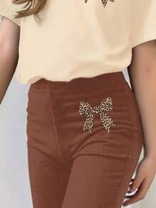 Toddler Girls Bow Print Short Sleeve Top & Skinny Flared Pants Set – Cute 2-Piece Outfit