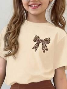 Toddler Girls Bow Print Short Sleeve Top & Skinny Flared Pants Set – Cute 2-Piece Outfit