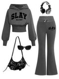 Toddler Girls Letter Print Warm Hoodie Sweatshirt & Flare Pants Set – Cozy 2-Piece Outfit