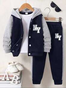 Boys Color Block Letter Print Hoodie & Pants Set – 2-Piece Casual Outfit