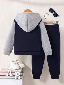 Boys Color Block Letter Print Hoodie & Pants Set – 2-Piece Casual Outfit