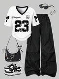 Tween Girls Numeric Print T-Shirt & Cargo Pants Set – Casual 2-Piece Outfit