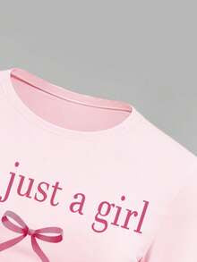 Tween Girls Letter Print Long Sleeve Top & Bow Pants Set – Casual 2-Piece Outfit
