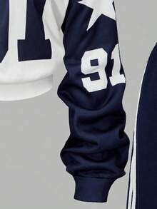 Youth Girls Numeric Print Sweatshirt & Sweatpants Set – Oblique Shoulder Casual 2-Piece Outfit