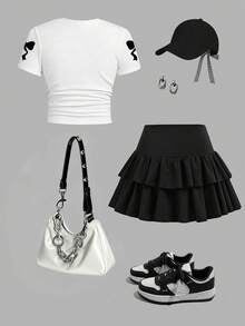 Tween Girls Numeric Print T-Shirt & Bubble Hem Skirt Set – Casual 2-Piece Outfit