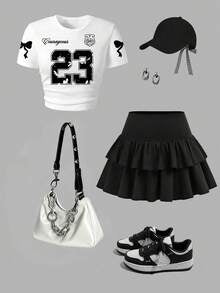 Tween Girls Numeric Print T-Shirt & Bubble Hem Skirt Set – Casual 2-Piece Outfit