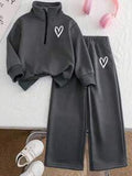 Tween Girls Cartoon Print Sweatshirt & Pants Set – Minimalist 2-Piece Spring Outfit