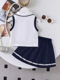 Girls Cartoon Print Polo Vest & Pleated Skirt Set – Casual 2-Piece Outfit for Kids