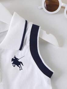 Girls Contrast Polo Shirt & Pleated Skirt Set – Knight Print Casual Outfit for Kids