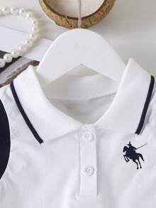 Girls Contrast Polo Shirt & Pleated Skirt Set – Knight Print Casual Outfit for Kids
