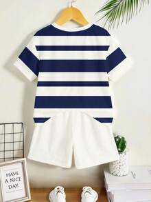 Boys Striped Knight Print T-Shirt & Shorts Set – 2-Piece Casual Summer Outfit