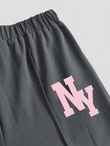 Tween Girls Letter Print Short Sleeve Top & Pants Set – Casual 2-Piece Outfit