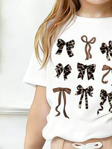 Toddler Girls Bow Graphic Print Short Sleeve Top & Flare Pants Set – 2-Piece Outfit