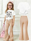 Toddler Girls Bow Graphic Print Short Sleeve Top & Flare Pants Set – 2-Piece Outfit