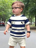 Boys Striped Knight Print T-Shirt & Shorts Set – 2-Piece Casual Summer Outfit