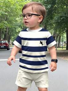 Boys Striped Knight Print T-Shirt & Shorts Set – 2-Piece Casual Summer Outfit