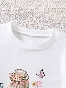 Tween Girls Cartoon Print T-Shirt & Waist-Tied Skirt Set – Cute 2-Piece Outfit