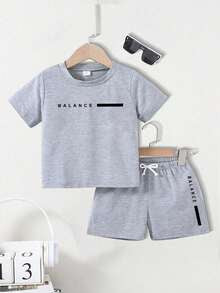 Baby Boy Summer Letter Print T-Shirt & Shorts Set – Casual 2-Piece Outfit