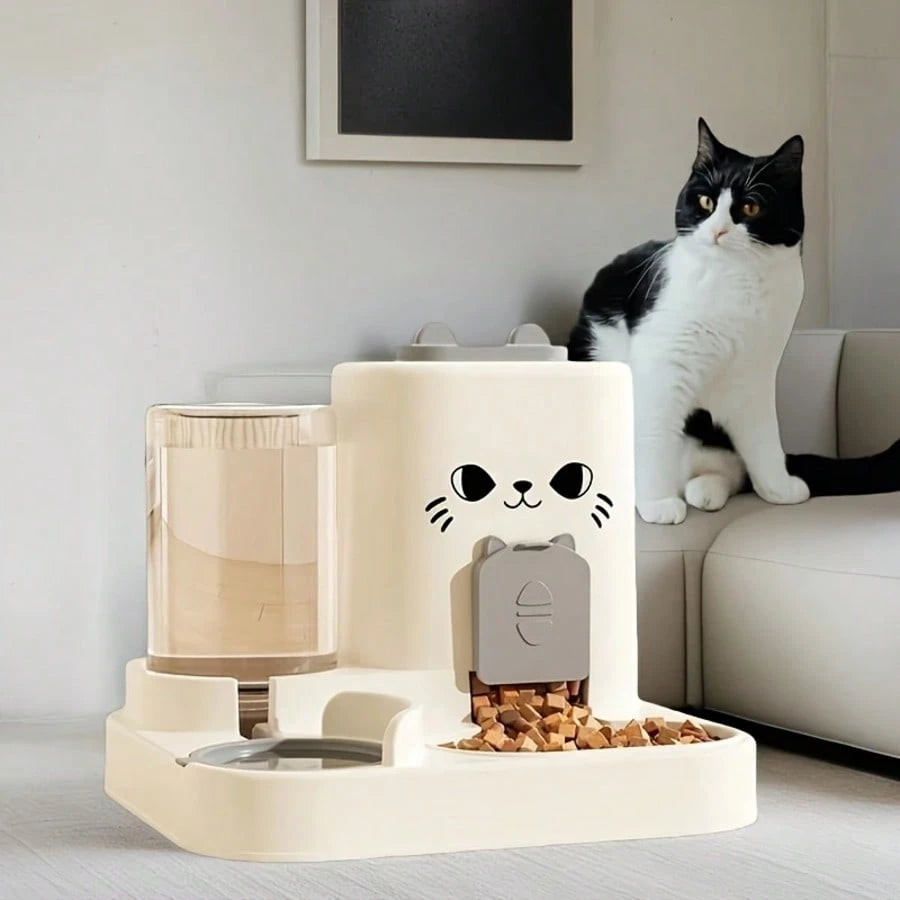 2-in-1 Automatic Cat Feeder & Water Dispenser – Large Capacity Dry/Wet Food Separation Feeding Station