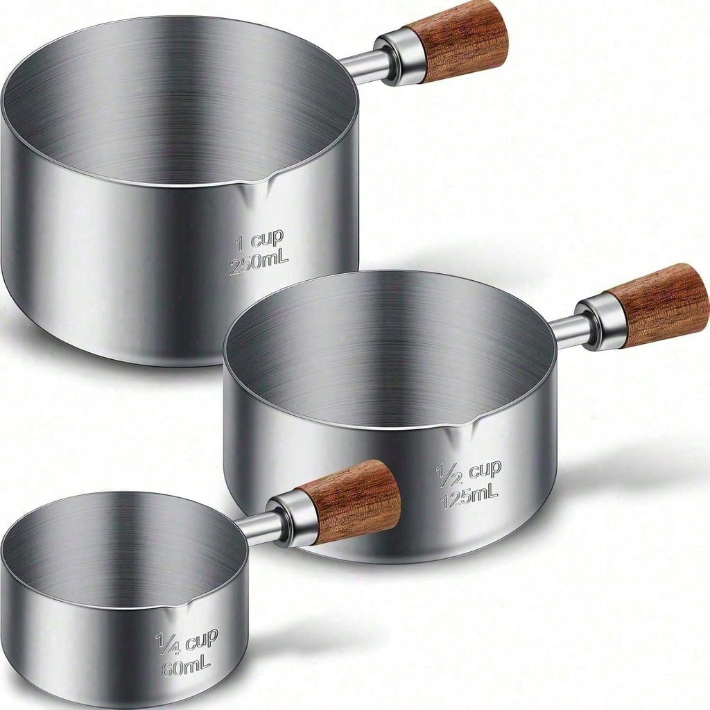 3-Piece Stainless Steel Pet Food Scoop Set – 1 Cup / 1⁄2 Cup / 1⁄4 Cup Measuring Scoops for Dogs, Cats & Small Pets