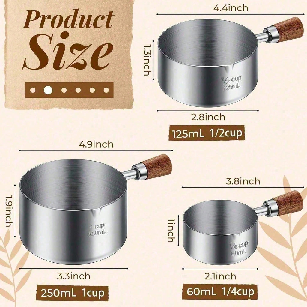 3-Piece Stainless Steel Pet Food Scoop Set – 1 Cup / 1⁄2 Cup / 1⁄4 Cup Measuring Scoops for Dogs, Cats & Small Pets