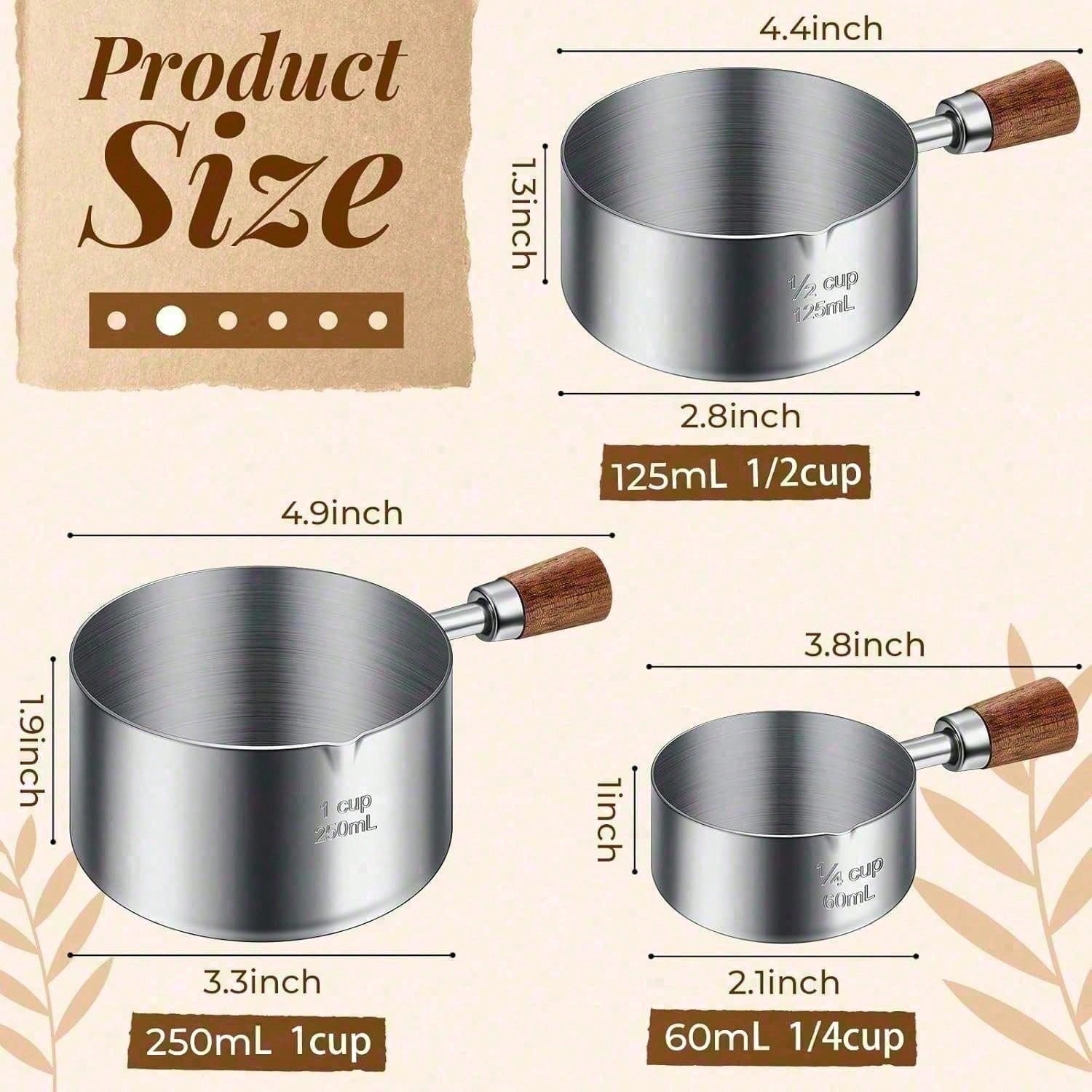 3-Piece Stainless Steel Pet Food Scoop Set – 1 Cup / 1⁄2 Cup / 1⁄4 Cup Measuring Scoops for Dogs, Cats & Small Pets