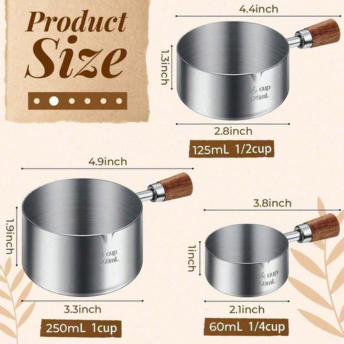 3-Piece Stainless Steel Pet Food Scoop Set – 1 Cup / 1⁄2 Cup / 1⁄4 Cup Measuring Scoops for Dogs, Cats & Small Pets
