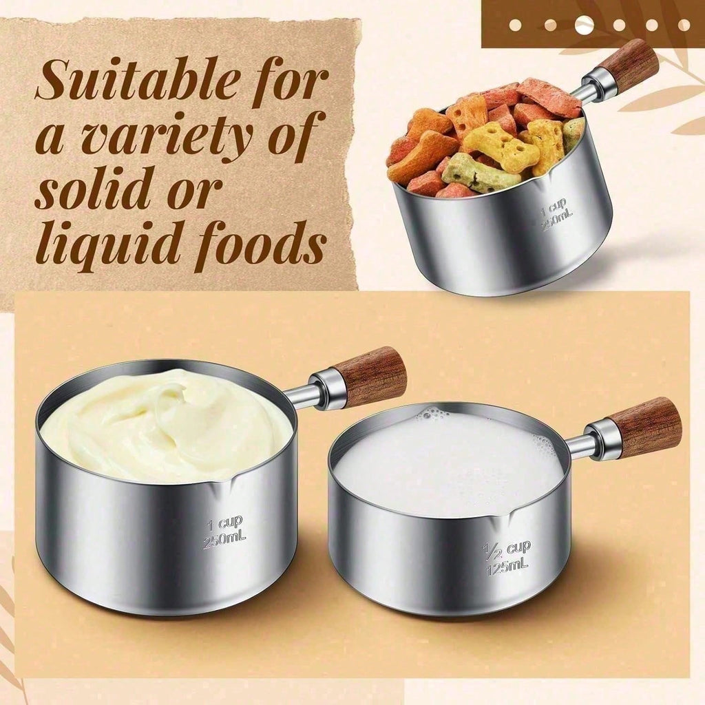 3-Piece Stainless Steel Pet Food Scoop Set – 1 Cup / 1⁄2 Cup / 1⁄4 Cup Measuring Scoops for Dogs, Cats & Small Pets