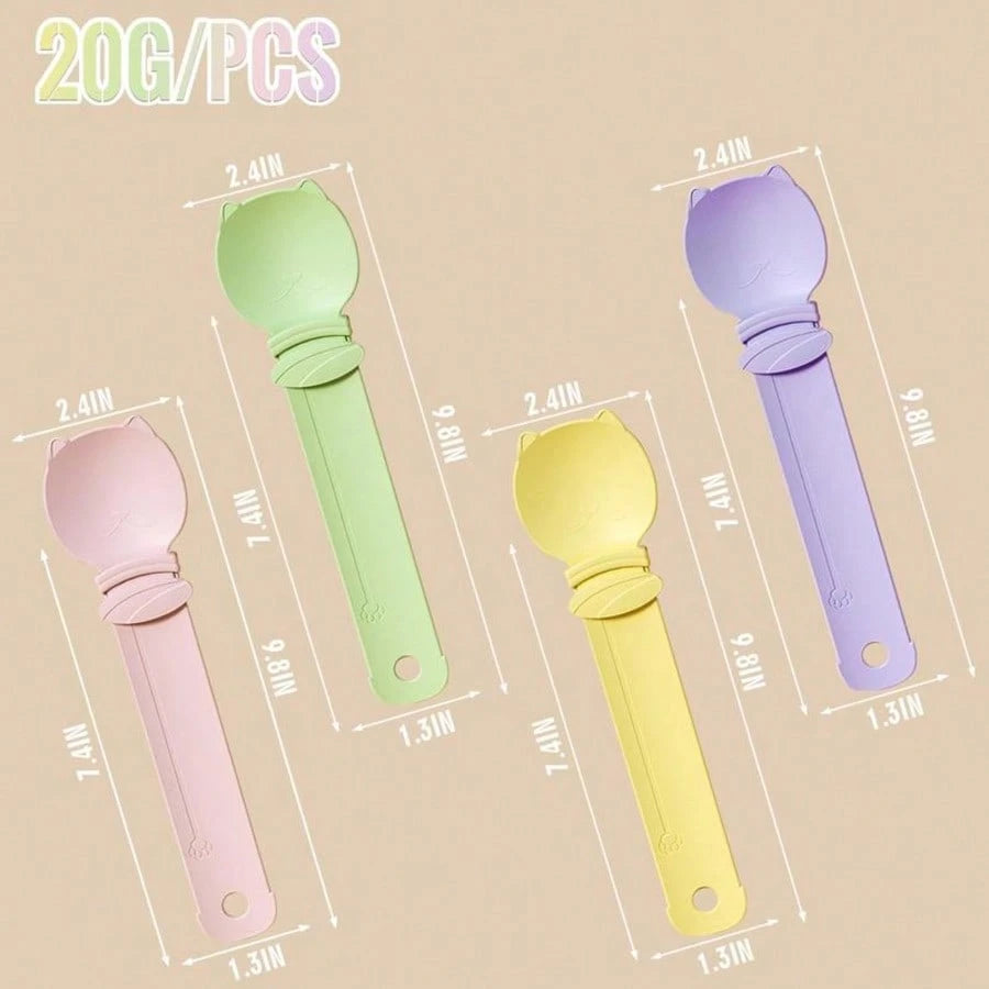 4-Piece Cat Treat Squeeze Spoon Set – Multifunctional Wet Food & Purée Dispenser for Lickable Treats