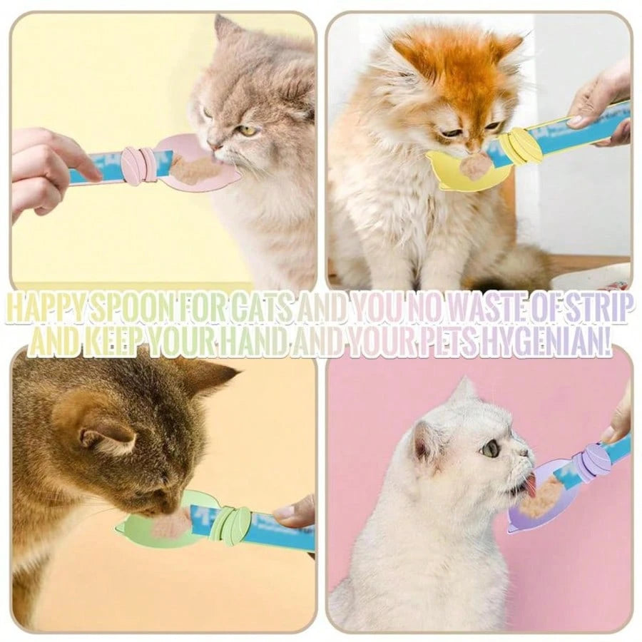 4-Piece Cat Treat Squeeze Spoon Set – Multifunctional Wet Food & Purée Dispenser for Lickable Treats