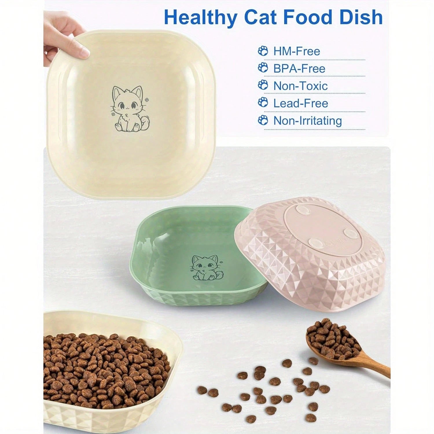 6-Piece Non-Slip Cat Bowl Set – Whisker Fatigue Relief Shallow Plates (5.5") for Wet & Dry Food